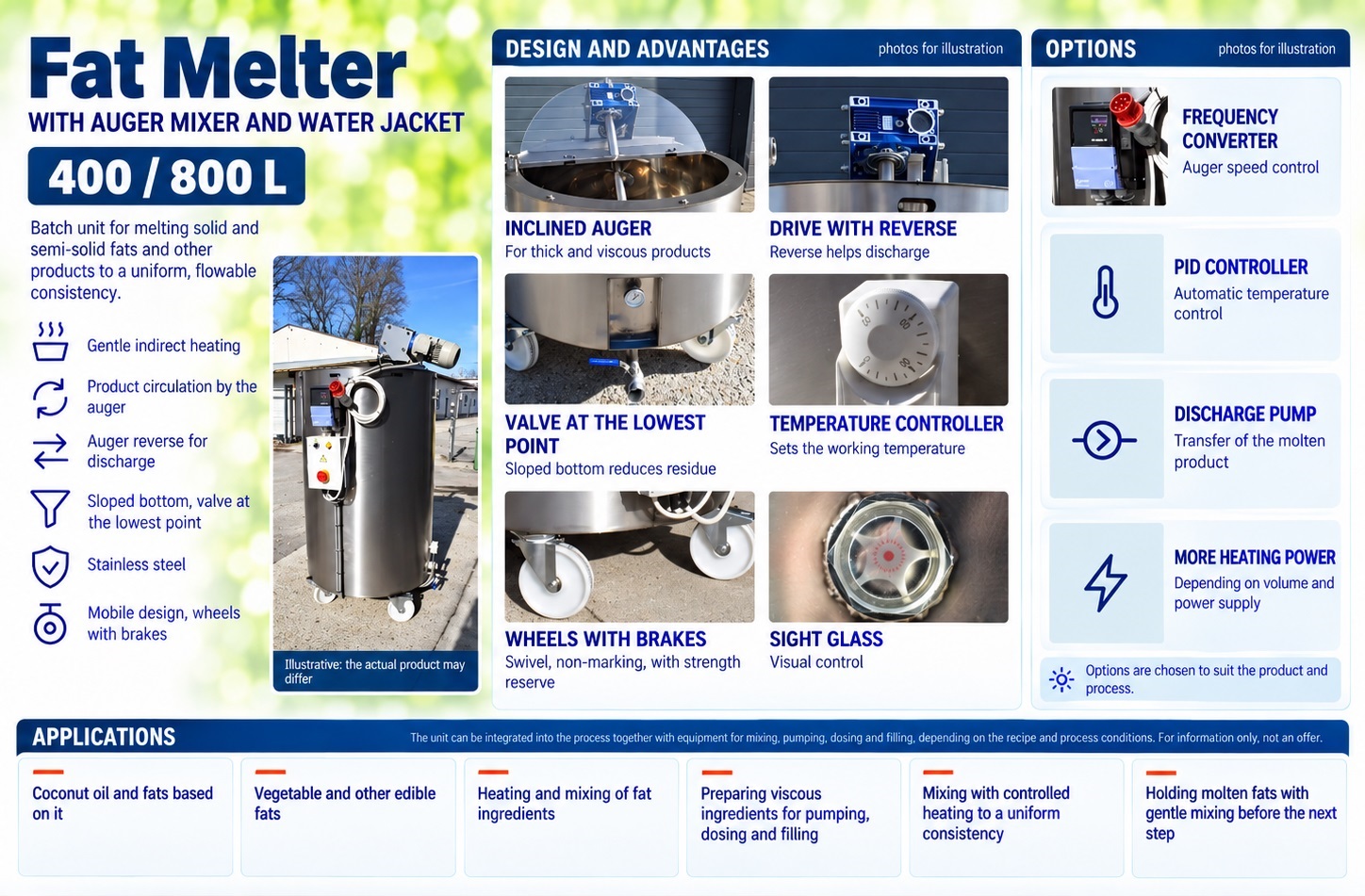 Professional fat melter for the food industry